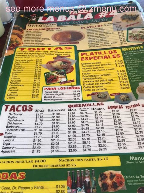 Tacos la bala menu - Texas. Houston. Tacos La Bala Menu and Delivery in Houston. Too far to deliver. Location and hours. 12900 Aldine Westfield Rd, Ste C, Houston, TX 77039. Sunday. 8:00 AM-8:00 …